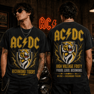 Auspiritmerch Richmond Tigers x ACDC Washed T-Shirt Gift For Fan