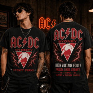 Auspiritmerch Sydney Swans x ACDC Washed T-Shirt Gift For Fan