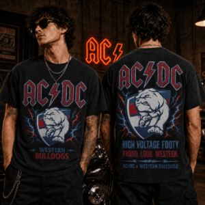 Auspiritmerch Western Bulldogs x ACDC Washed T-Shirt Gift For Fan
