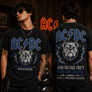 Auspiritmerch Canterbury-Bankstown Bulldogs x ACDC Washed T-Shirt Gift For Fan