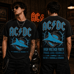 Auspiritmerch Cronulla-Sutherland Sharks x ACDC Washed T-Shirt Gift For Fan