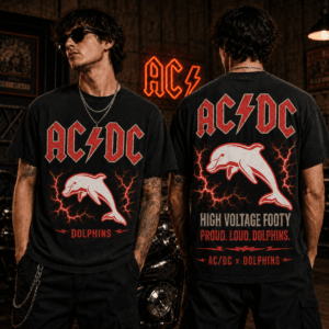 Auspiritmerch Redcliffe Dolphins x ACDC Washed T-Shirt Gift For Fan