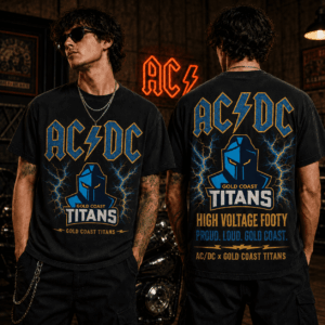 Auspiritmerch Gold Coast Titans x ACDC Washed T-Shirt Gift For Fan