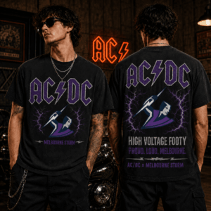 Auspiritmerch Melbourne Storm x ACDC Washed T-Shirt Gift For Fan
