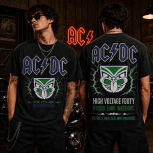 Auspiritmerch New Zealand Warriors x ACDC Washed T-Shirt Gift For Fan