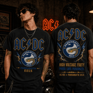 Auspiritmerch Parramatta Eels x ACDC Washed T-Shirt Gift For Fan