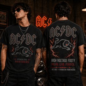 Auspiritmerch Penrith Panthers x ACDC Washed T-Shirt Gift For Fan
