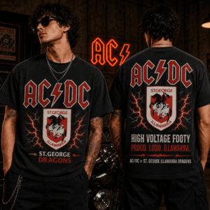 Auspiritmerch St. George Illawarra Dragons x ACDC Washed T-Shirt Gift For Fan