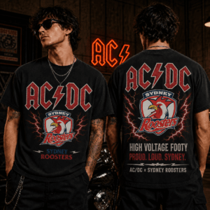 Auspiritmerch Sydney Roosters x ACDC Washed T-Shirt Gift For Fan