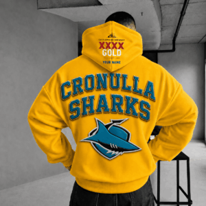 Auspiritmerch Cronulla-Sutherland Sharks x XXXX Gold Beer Hoodie Custom Gifts For Fan