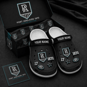 Auspiritmerch Port Adelaide Clogs Shoes With Charm Comfortable For Men Women and Kids