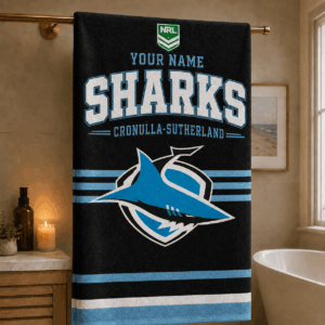 Auspiritmerch Cronulla-Sutherland Sharks Premium Bath/ Beach Towel Personalized Gift For Fan