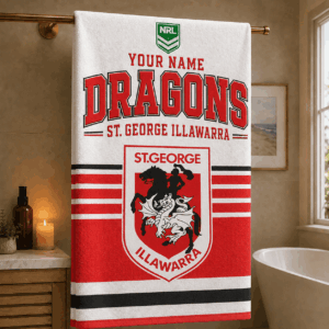 Auspiritmerch St. George Illawarra Dragons Premium Bath/ Beach Towel Personalized Gift For Fan