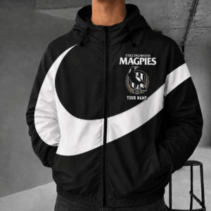 Auspiritmerch Collingwood Magpies Premium Swoosh Windbreaker Jacket Custom Name Daily Casual Fashion