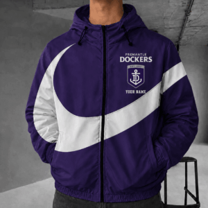 Auspiritmerch Fremantle Dockers Premium Swoosh Windbreaker Jacket Custom Name Daily Casual Fashion