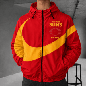 Auspiritmerch Gold Coast Suns Premium Swoosh Windbreaker Jacket Custom Name Daily Casual Fashion