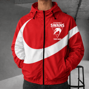 Auspiritmerch Sydney Swans Premium Swoosh Windbreaker Jacket Custom Name Daily Casual Fashion
