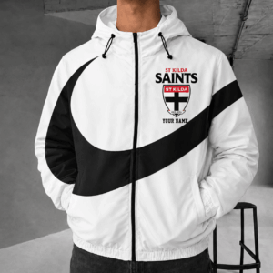 Auspiritmerch St Kilda Saints Premium Swoosh Windbreaker Jacket Custom Name Daily Casual Fashion
