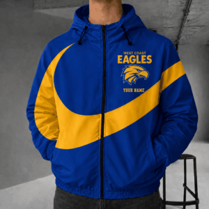 Auspiritmerch West Coast Eagles Premium Swoosh Windbreaker Jacket Custom Name Daily Casual Fashion
