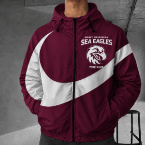 Auspiritmerch Manly Warringah Sea Eagles Premium Swoosh Windbreaker Jacket Custom Name Daily Casual Fashion