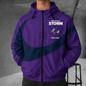 Auspiritmerch Melbourne Storm Premium Swoosh Windbreaker Jacket Custom Name Daily Casual Fashion