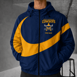 Auspiritmerch North Queensland Cowboys Premium Swoosh Windbreaker Jacket Custom Name Daily Casual Fashion