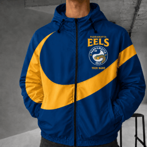 Auspiritmerch Parramatta Eels Premium Swoosh Windbreaker Jacket Custom Name Daily Casual Fashion