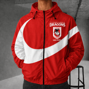 Auspiritmerch St. George Illawarra Dragons Premium Swoosh Windbreaker Jacket Custom Name Daily Casual Fashion