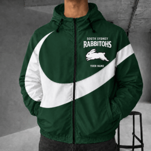 Auspiritmerch South Sydney Rabbitohs Premium Swoosh Windbreaker Jacket Custom Name Daily Casual Fashion