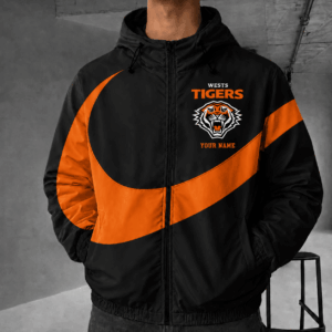 Auspiritmerch Wests Tigers Premium Swoosh Windbreaker Jacket Custom Name Daily Casual Fashion