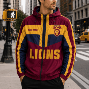 Auspiritmerch Brisbane Lions Outdoor Windbreaker Jacket Custom Name Daily Casual Fashion