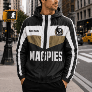 Auspiritmerch Collingwood Magpies Outdoor Windbreaker Jacket Custom Name Daily Casual Fashion