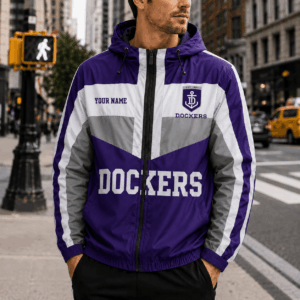 Auspiritmerch Fremantle Dockers Outdoor Windbreaker Jacket Custom Name Daily Casual Fashion