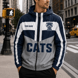Auspiritmerch Geelong Cats Outdoor Windbreaker Jacket Custom Name Daily Casual Fashion
