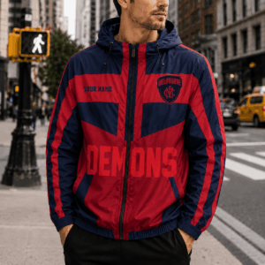 Auspiritmerch Melbourne Demons Outdoor Windbreaker Jacket Custom Name Daily Casual Fashion