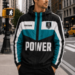 Auspiritmerch Port Adelaide Outdoor Windbreaker Jacket Custom Name Daily Casual Fashion