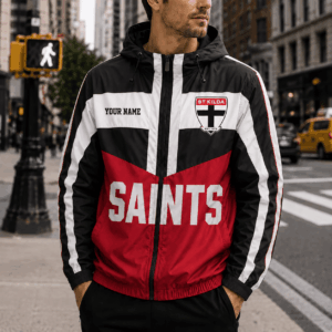 Auspiritmerch St Kilda Saints Outdoor Windbreaker Jacket Custom Name Daily Casual Fashion