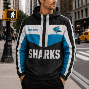 Auspiritmerch Cronulla-Sutherland Sharks Outdoor Windbreaker Jacket Custom Name Daily Casual Fashion
