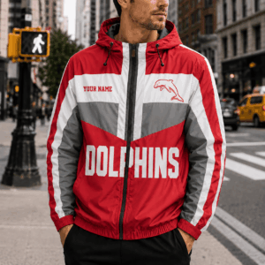 Auspiritmerch Redcliffe Dolphins Outdoor Windbreaker Jacket Custom Name Daily Casual Fashion