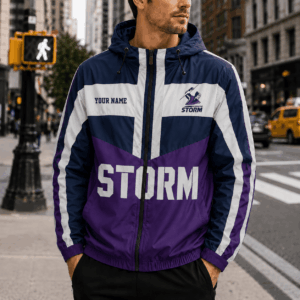 Auspiritmerch Melbourne Storm Outdoor Windbreaker Jacket Custom Name Daily Casual Fashion
