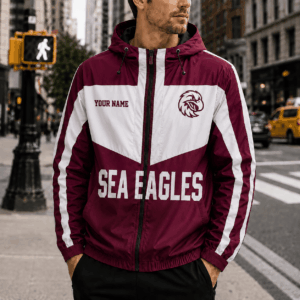 Auspiritmerch Manly Warringah Sea Eagles Outdoor Windbreaker Jacket Custom Name Daily Casual Fashion