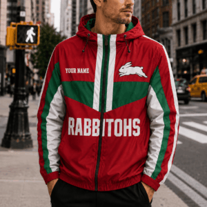 Auspiritmerch South Sydney Rabbitohs Outdoor Windbreaker Jacket Custom Name Daily Casual Fashion