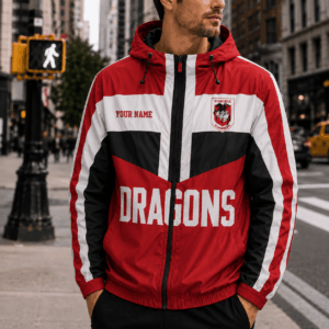 Auspiritmerch St. George Illawarra Dragons Outdoor Windbreaker Jacket Custom Name Daily Casual Fashion