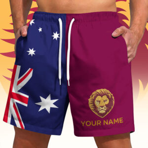Auspiritmerch Brisbane Lions x Australia Flag Short Pants Custom Name Gifts For Fans