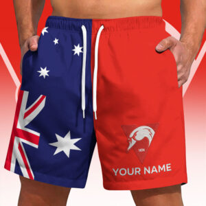 Auspiritmerch Sydney Swans x Australia Flag Short Pants Custom Name Gifts For Fans