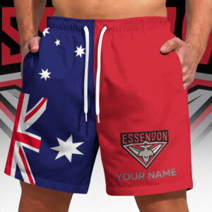 Auspiritmerch Essendon x Australia Flag Short Pants Custom Name Gifts For Fans