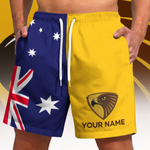 Auspiritmerch Hawthorn Hawks x Australia Flag Short Pants Custom Name Gifts For Fans