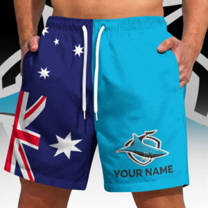 Auspiritmerch Cronulla-Sutherland Sharks x Australia Flag Short Pants Custom Name Gifts For Fans