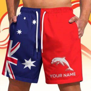 Auspiritmerch Redcliffe Dolphins x Australia Flag Short Pants Custom Name Gifts For Fans
