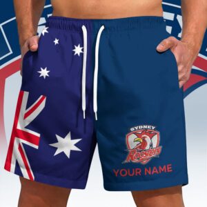 Auspiritmerch Sydney Roosters x Australia Flag Short Pants Custom Name Gifts For Fans